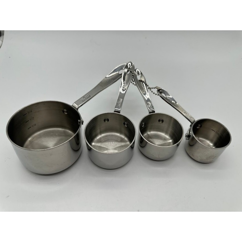 All-Clad Stainless Steel Measuring Cup Set 4 Piece Riveted Handles Silver